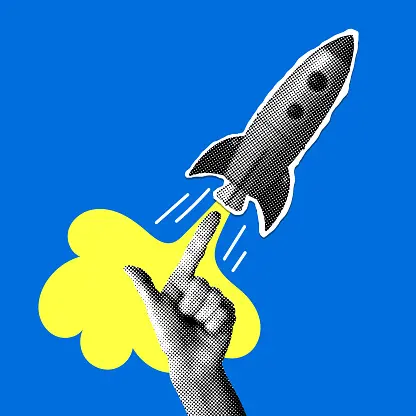 Illustration symbolique de la gestion de l’énergie au travail avec une fusée qui décolle